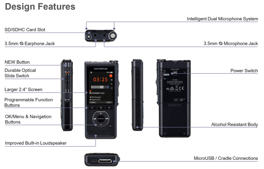 DS-9000 Recorder & Docking Cradle/Power Supply - Dictation Solutions Australia